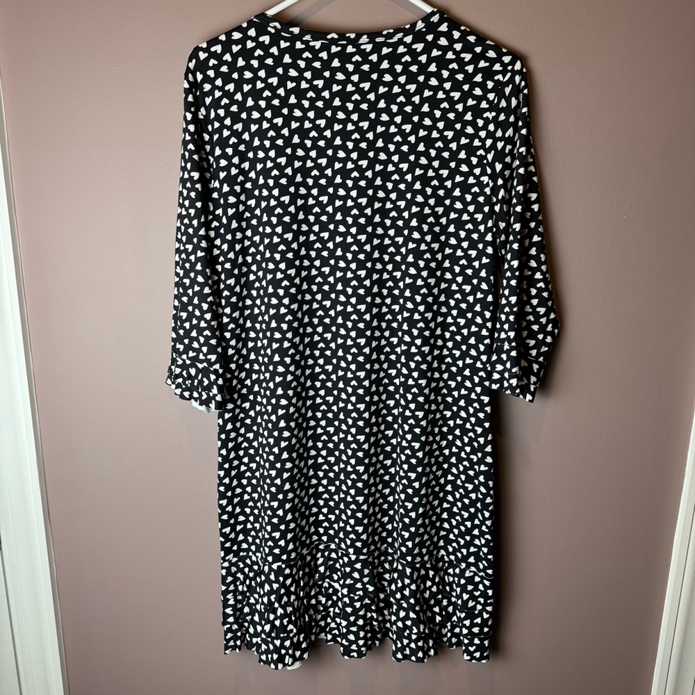 Lulu B Dress Heart Print 3/4 Sleeve Stretch Nylon Black White M - Picture 5 of 9